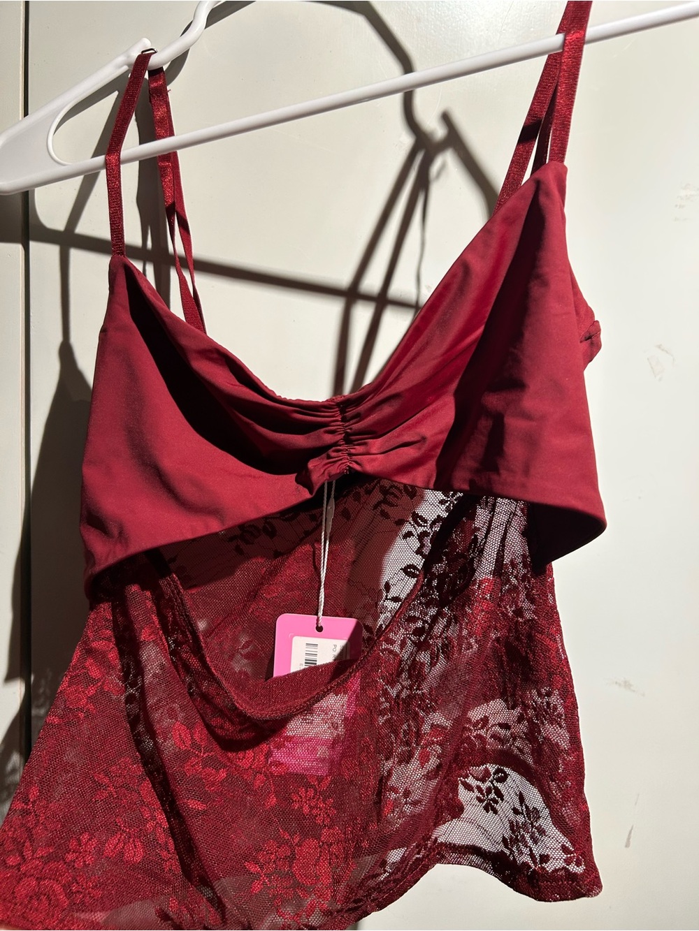 Edikted Damarie Cutout Ruched Sheer Lace Top